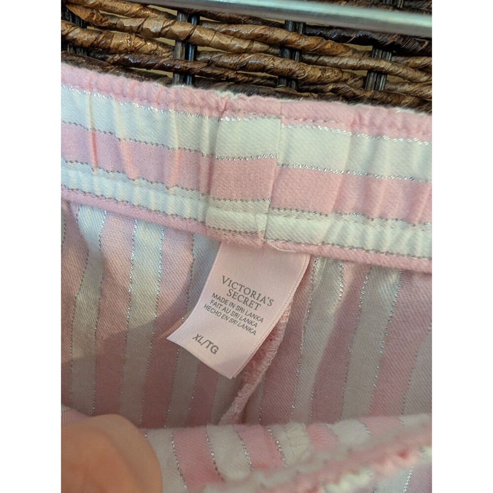 Victoria's Secret Signature Stripe Pajamas Set 2 Piece XL Pink Silver Metallic - Picture 8 of 12